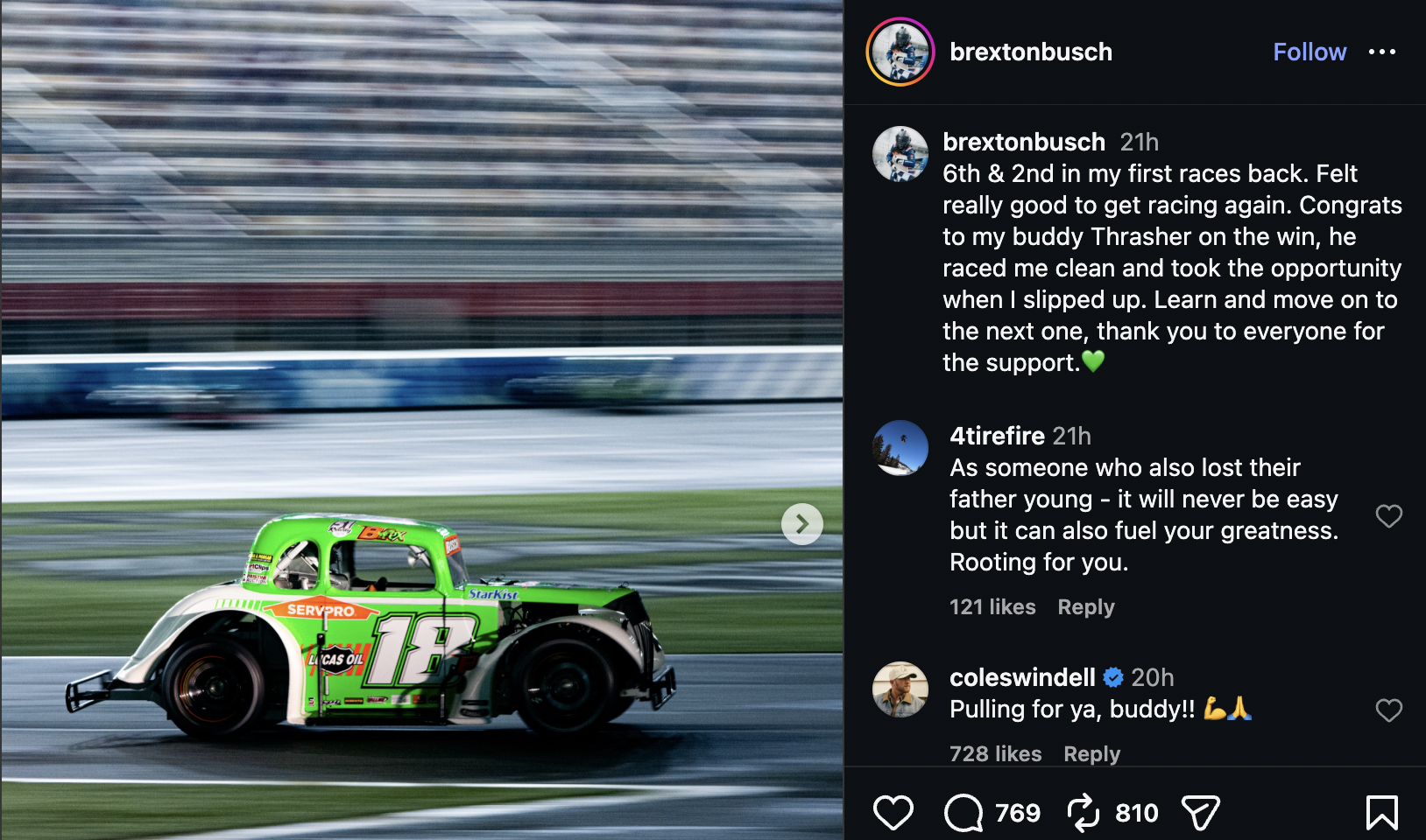 Brexton Busch Thanks NASCAR Fans After Emotional Return to Racing