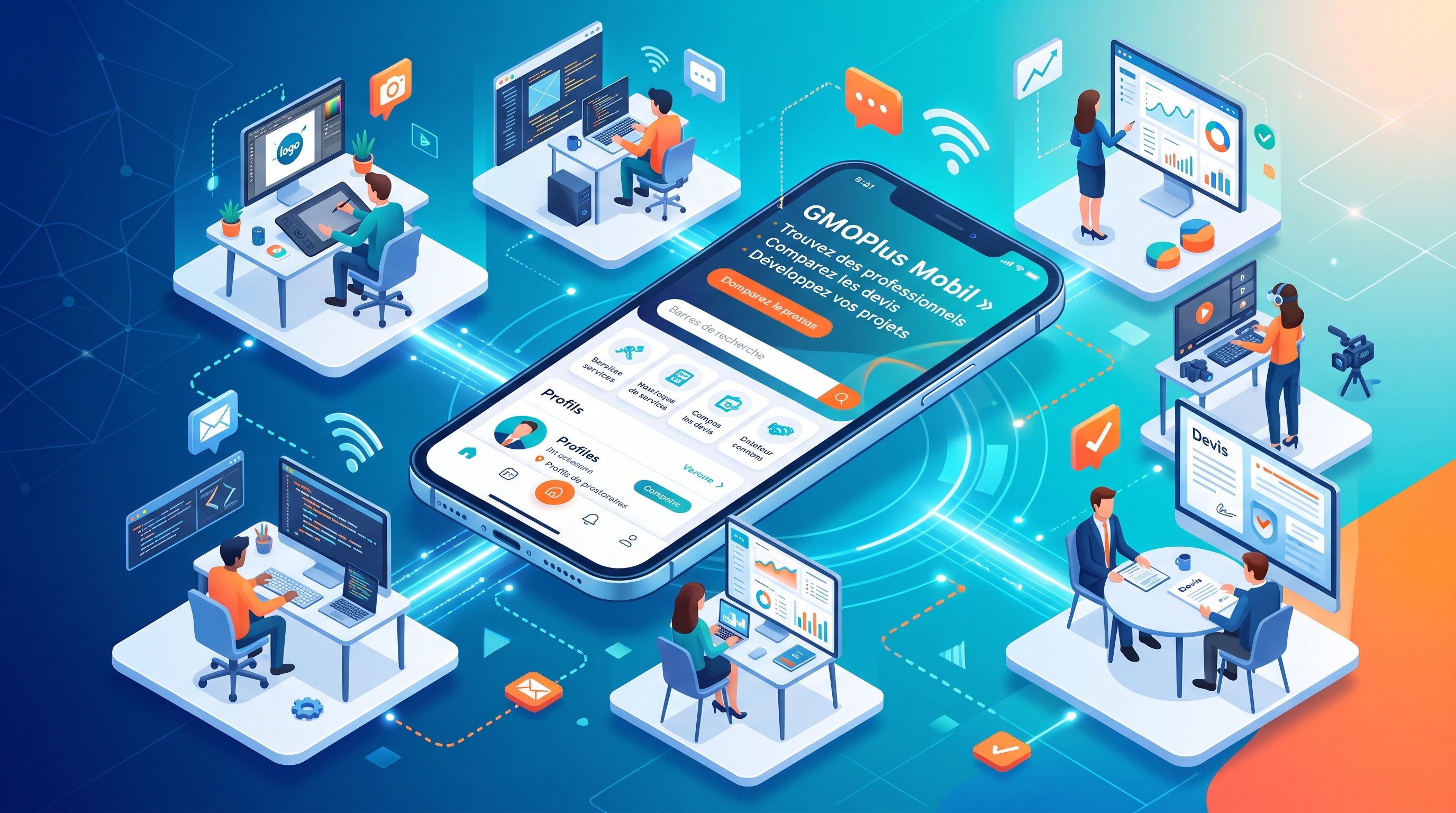 GMOPlus Mobil : Trouvez des professionnels, comparez les devis et développez vos projets